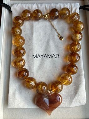 Mayamar Amber Resin Bead Heart Necklace NWOT